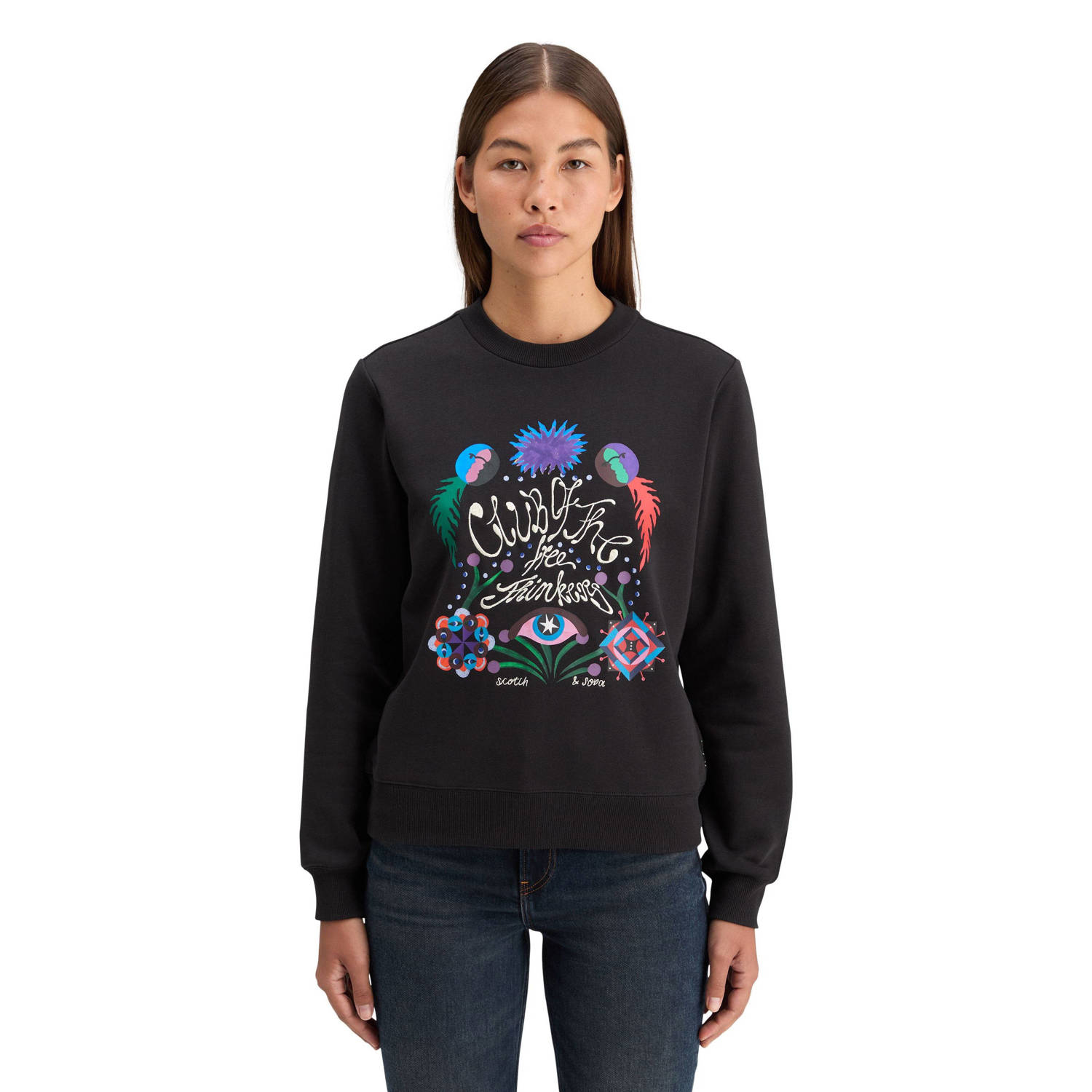 Scotch & Soda Geborduurd Regular Fit Sweatshirt Black Dames