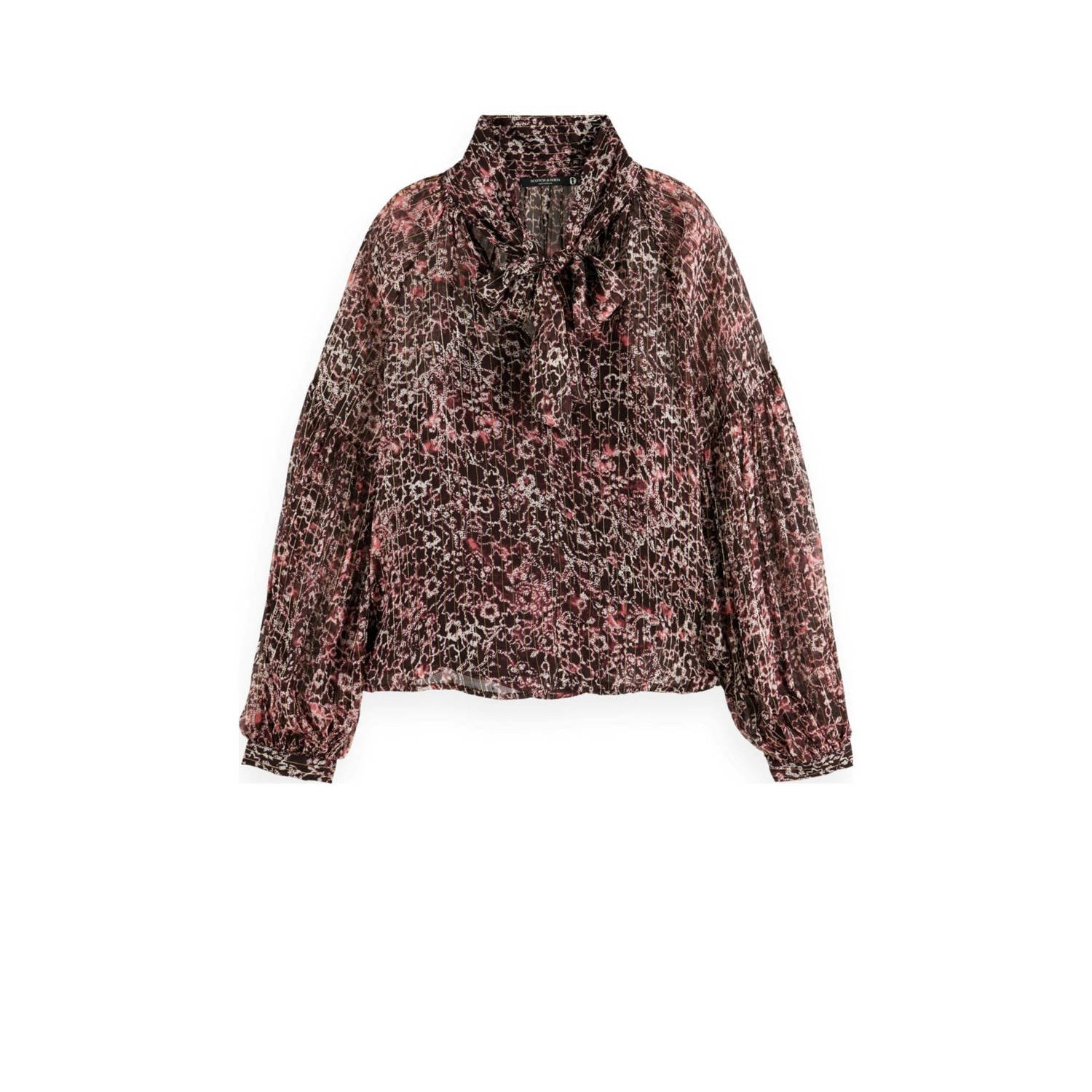 Scotch & Soda gebloemde blousetop oudroze rood bruin