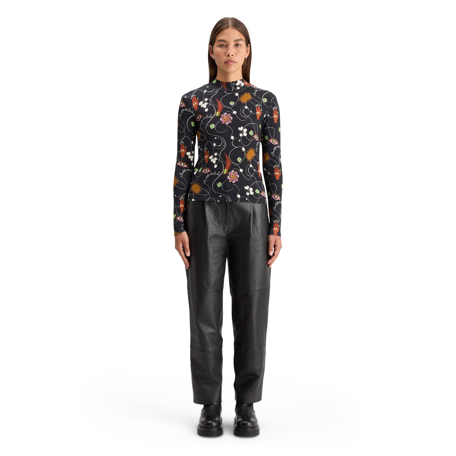 Scotch & Soda top met all over print zwart multi