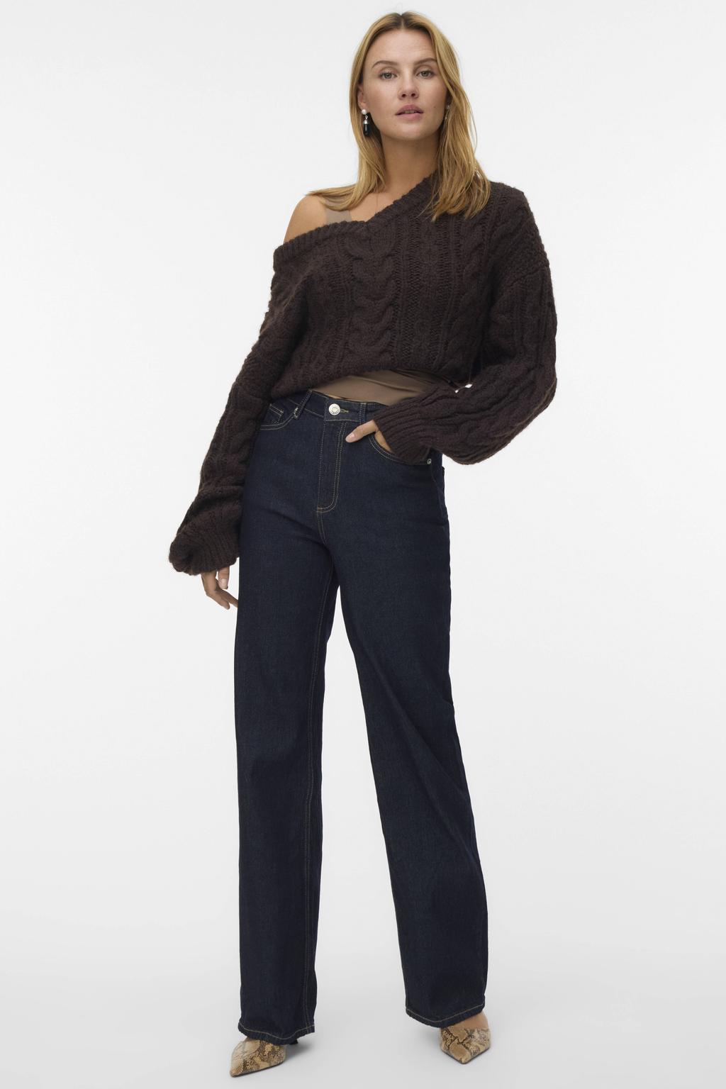 VERO MODA high waist wide leg jeans VMTESSA dark blue denim