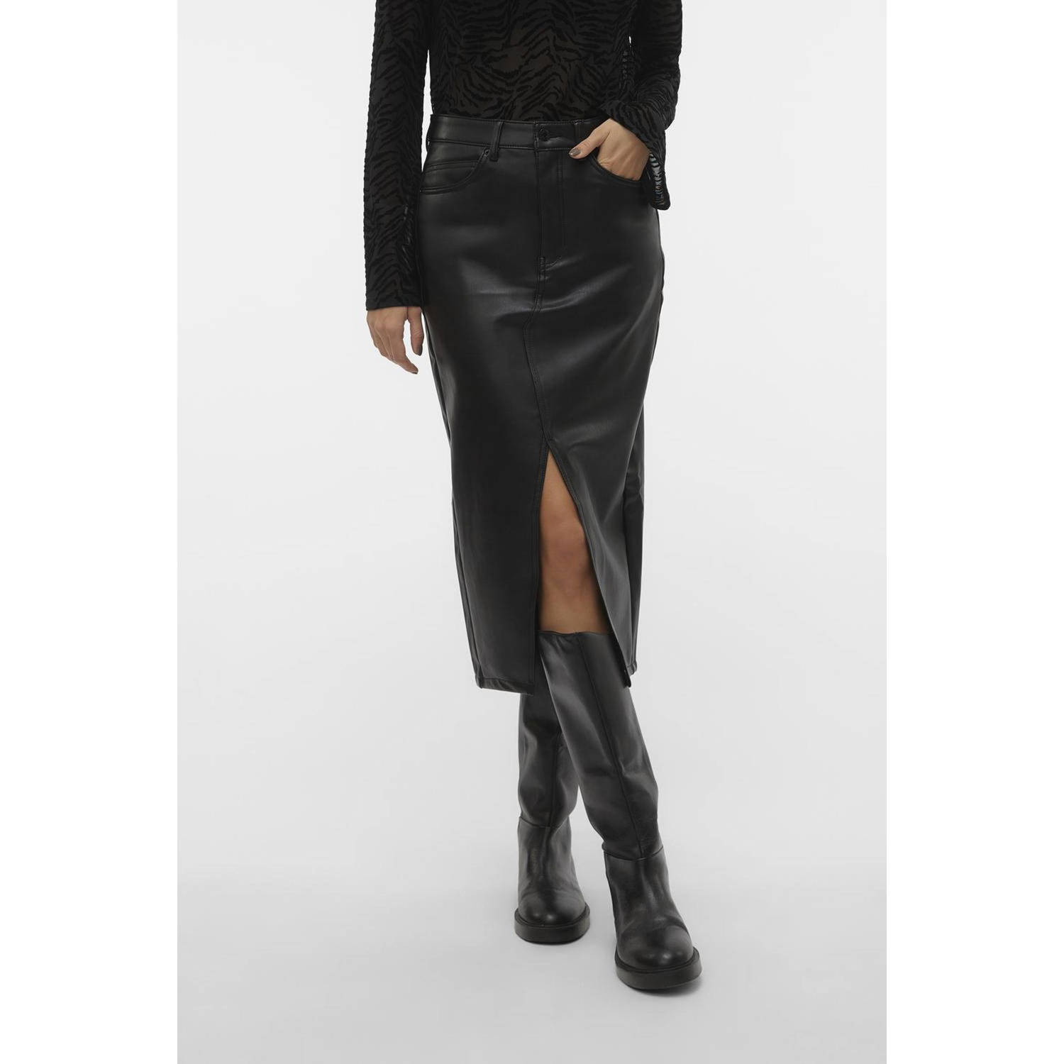 Vero Moda Imitatieleren rok VMVERI HR CALF PL SKIRT NOOS