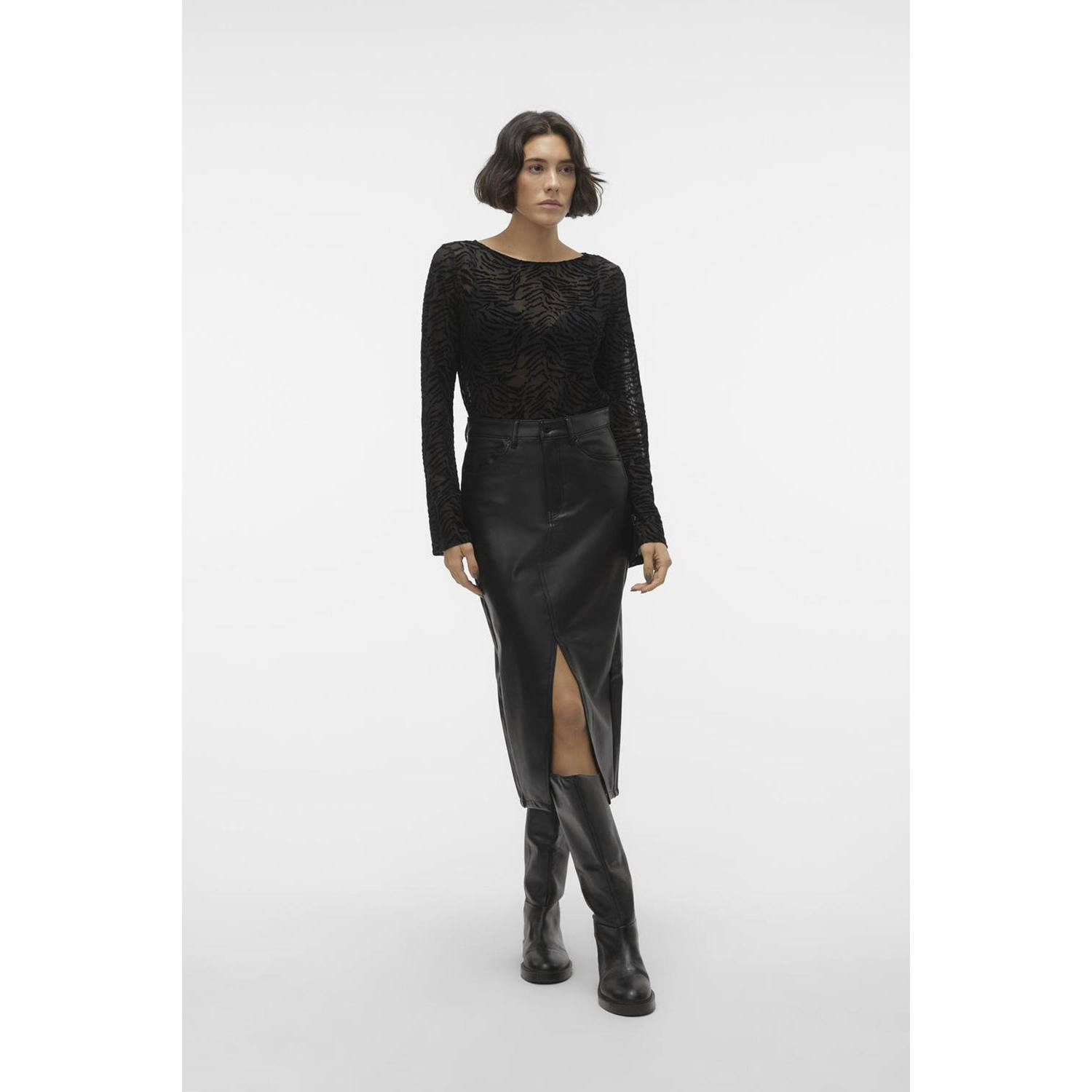 VERO MODA imitatieleer kokerrok zwart