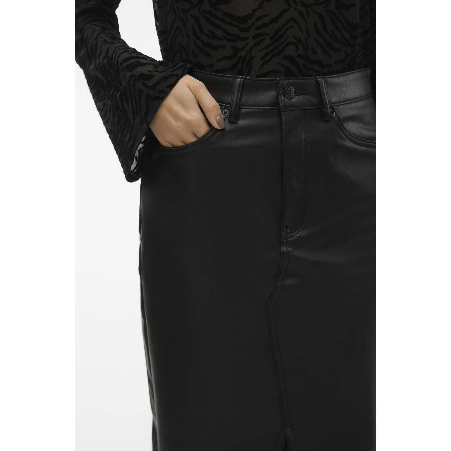 VERO MODA imitatieleer kokerrok zwart