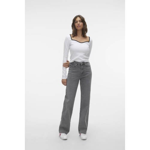 VERO MODA high waist wide leg jeans VMTESSA grey denim afbeelding