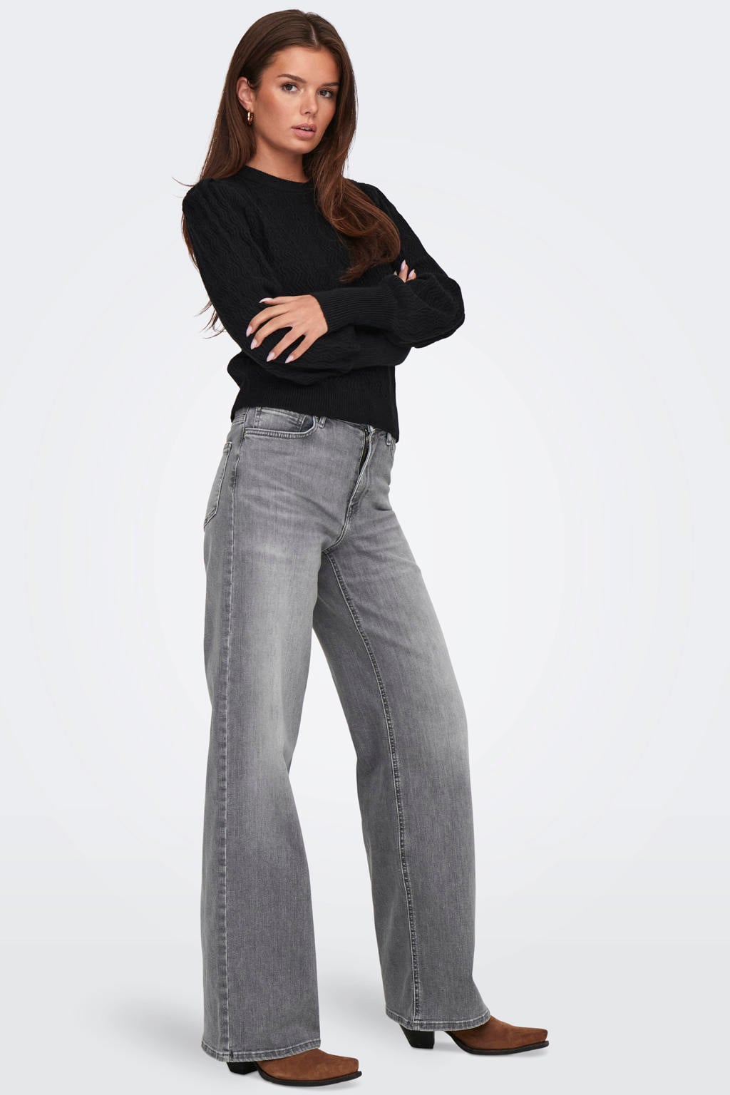 ONLY high waist wide leg jeans ONLMADISON grey denim