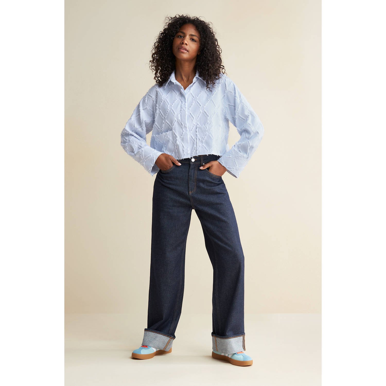 VERO MODA high waist wide leg jeans VMTESSA dark blue denim