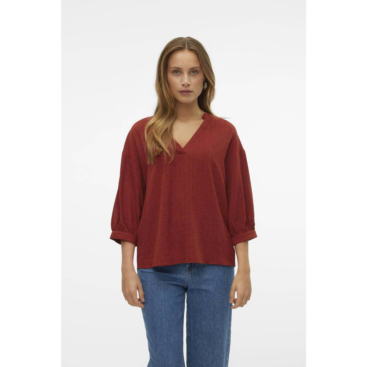 Vero Moda Fired Brick 3 4 Top Geweven Blouse Red Dames