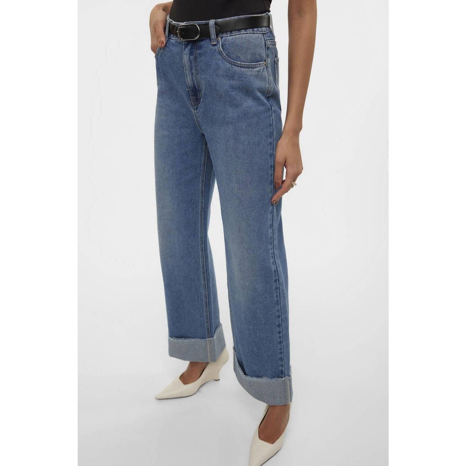 VERO MODA high waist wide leg jeans VMKATHY medium blue denim