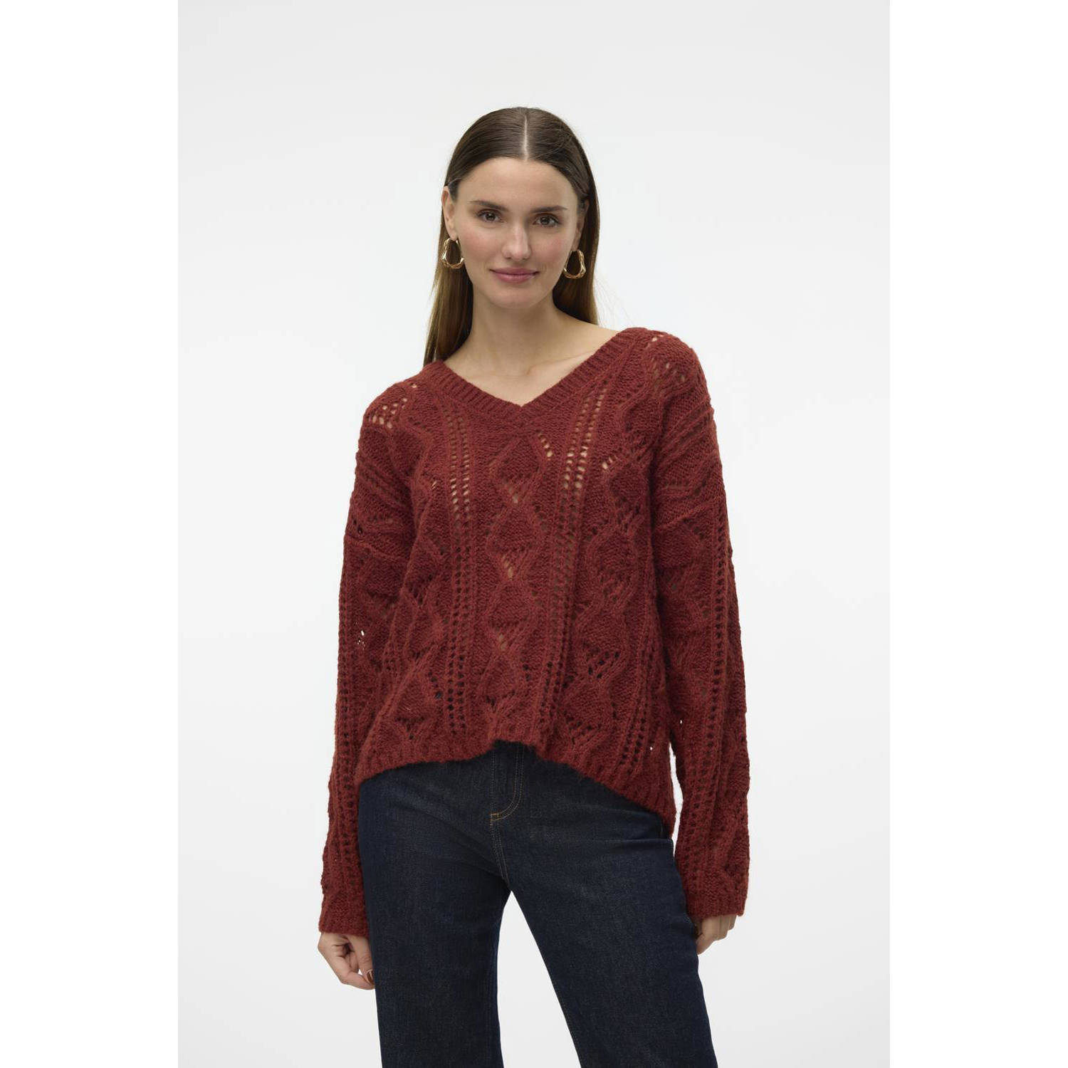 VERO MODA gebreide trui donkerrood