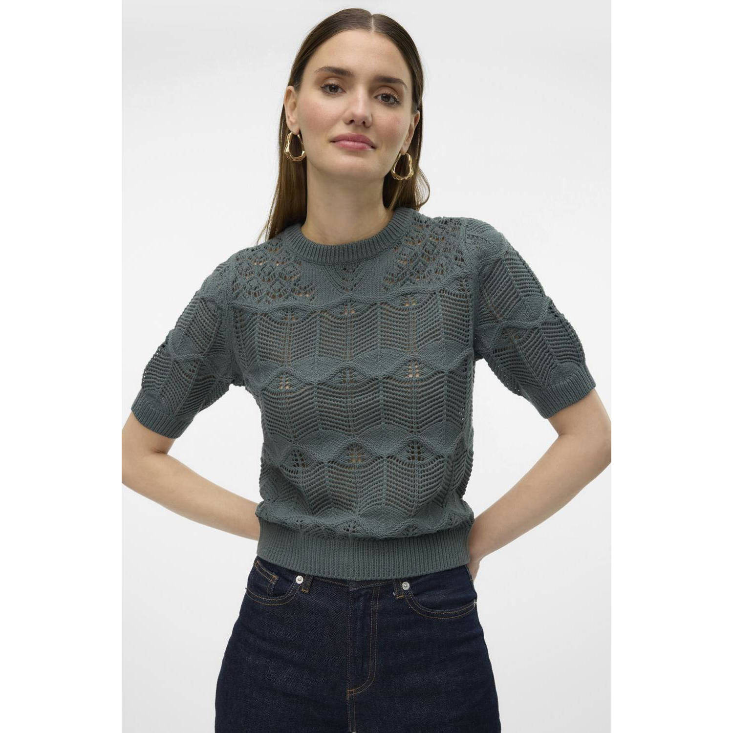 VERO MODA gebreide trui grijsgroen