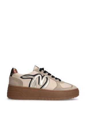 leren sneakers beige/goud