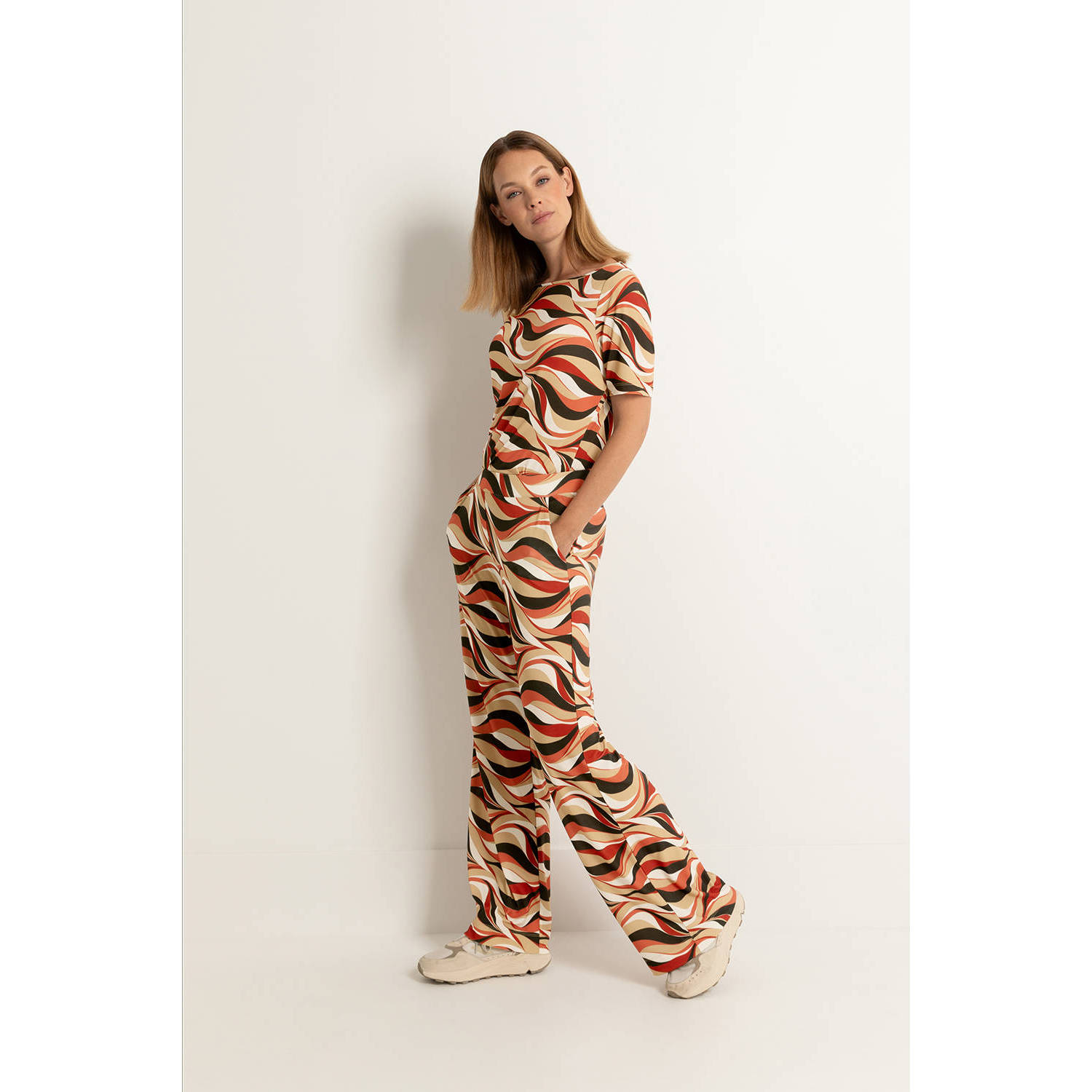 Claudia Sträter CLAUDIA BY CLAUDIA STRÄTER wide leg broek met all over print beige zwart brique