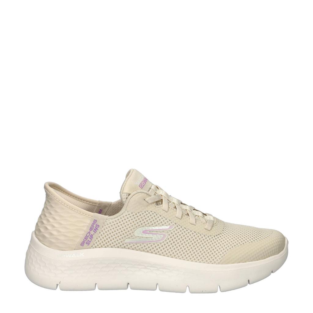 Ecru dames Skechers sneakers van textiel met veters