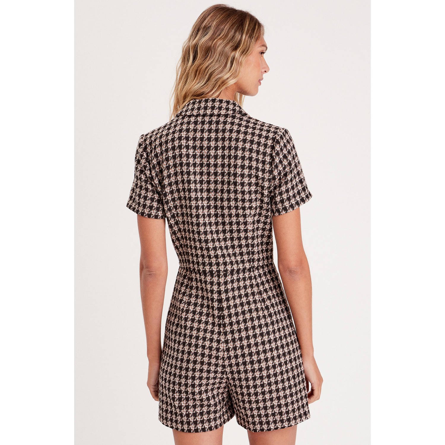 Cache blazerjurk met pied-de-poule beige zwart