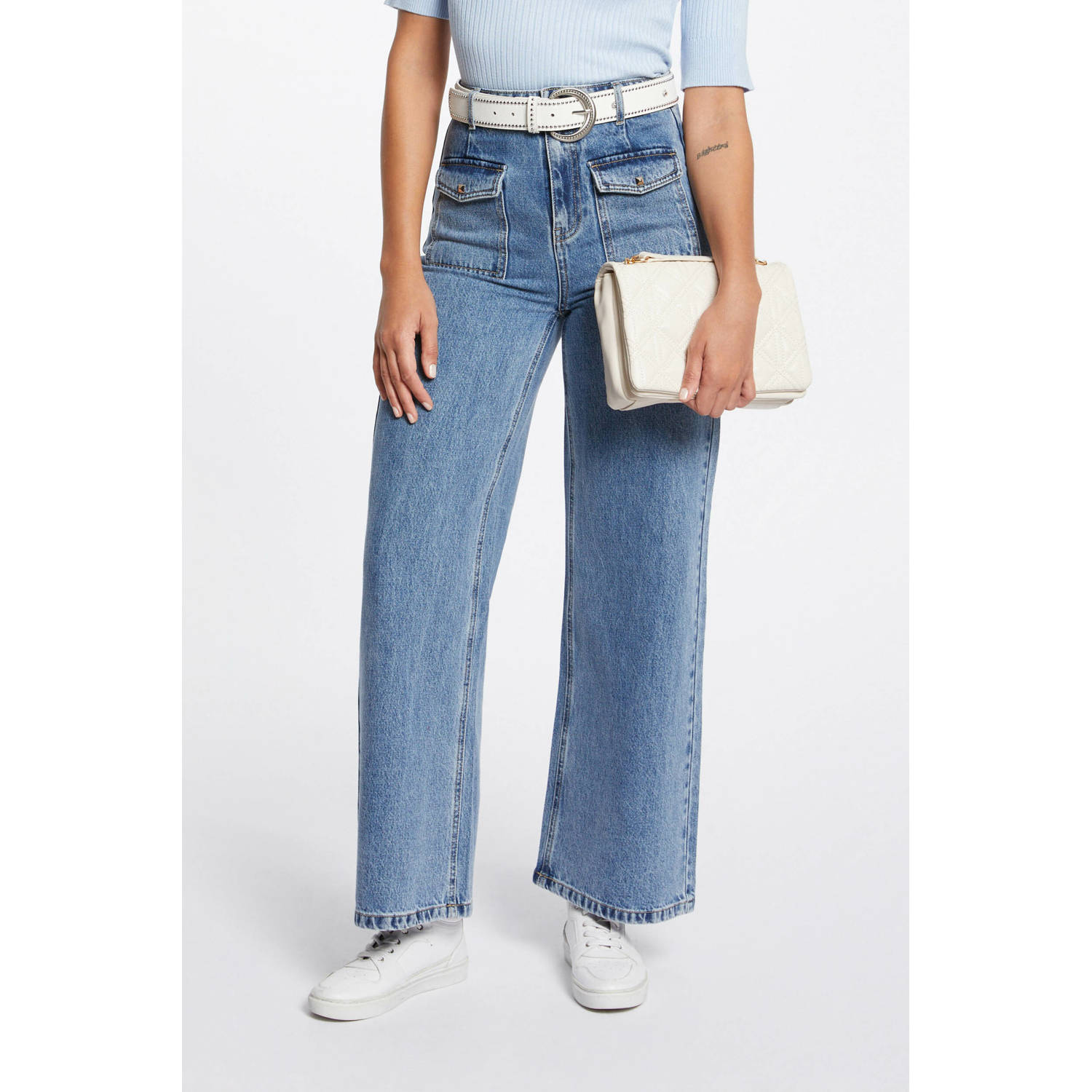 Morgan high waist cropped jeans medium blue denim