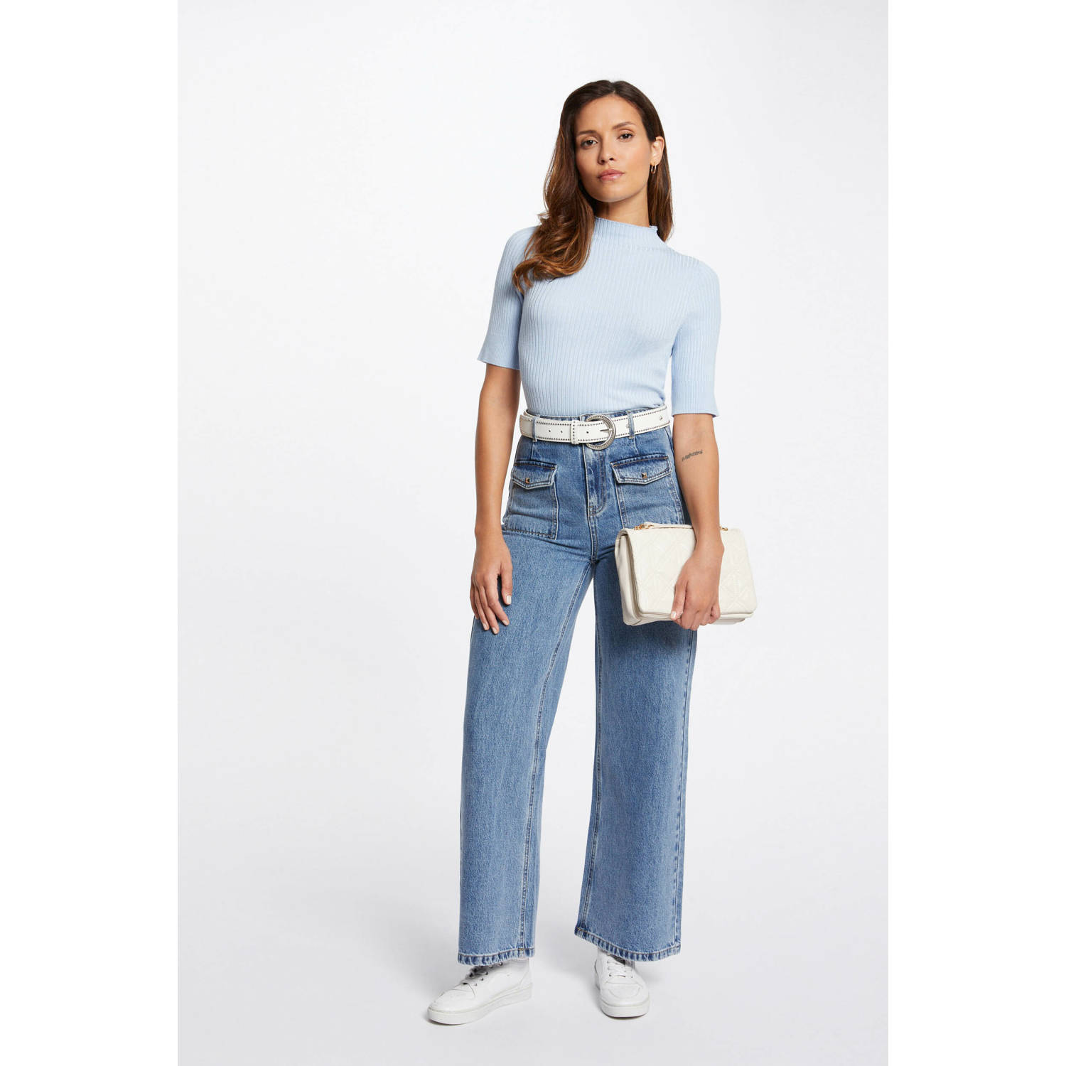 Morgan high waist cropped jeans medium blue denim