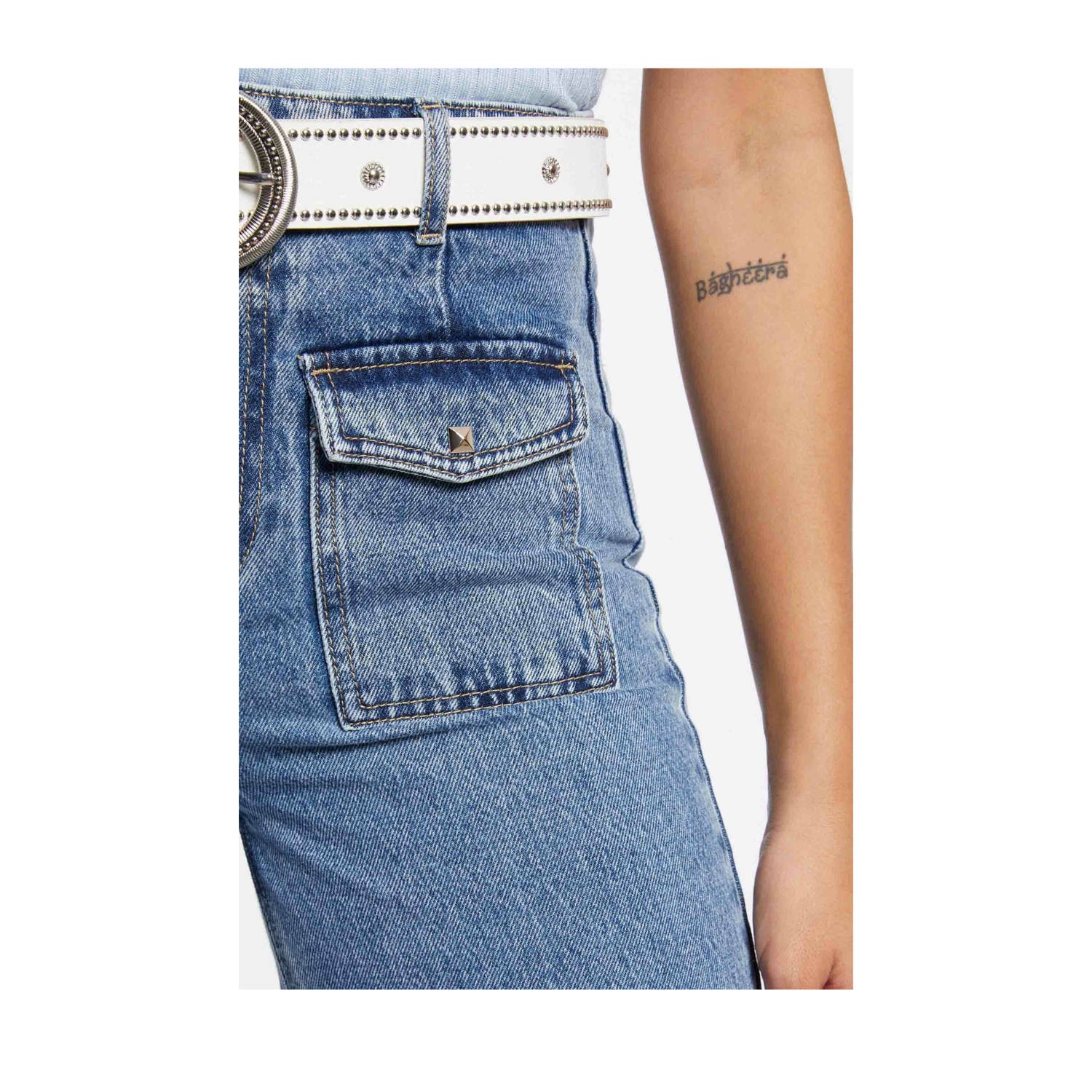 Morgan high waist cropped jeans medium blue denim