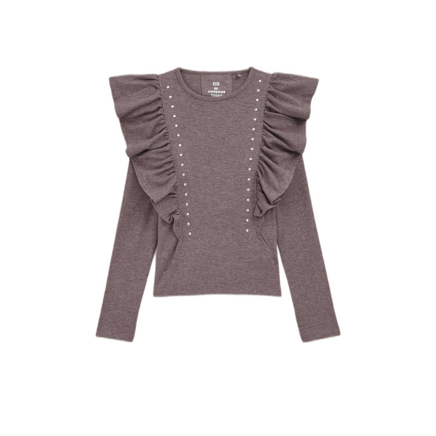 WE Fashion T-shirt bruin Meisjes Polyester Ronde hals Effen 122 128