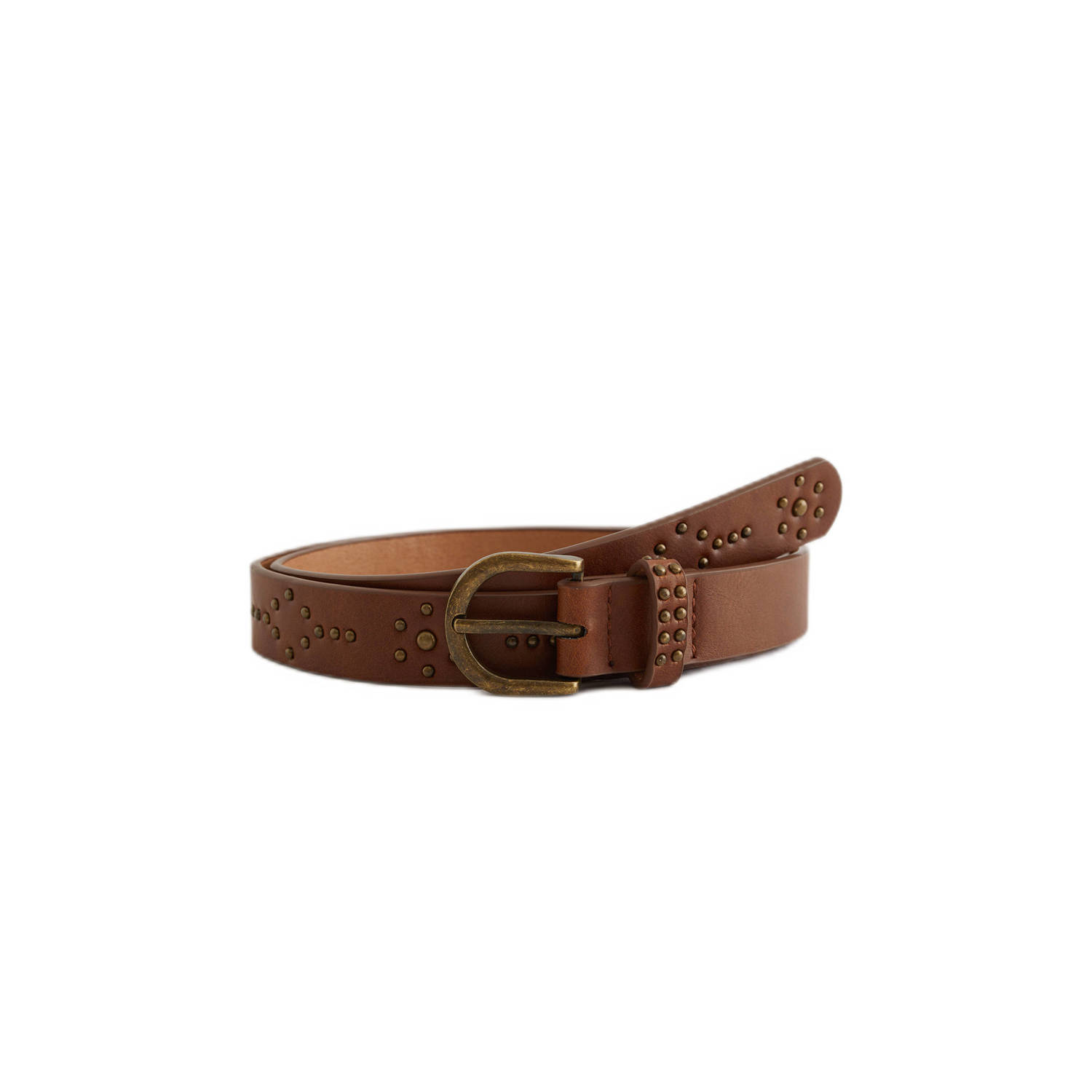 WE Fashion riem met studs bruin Meisjes Imitatieleer Effen 75 cm