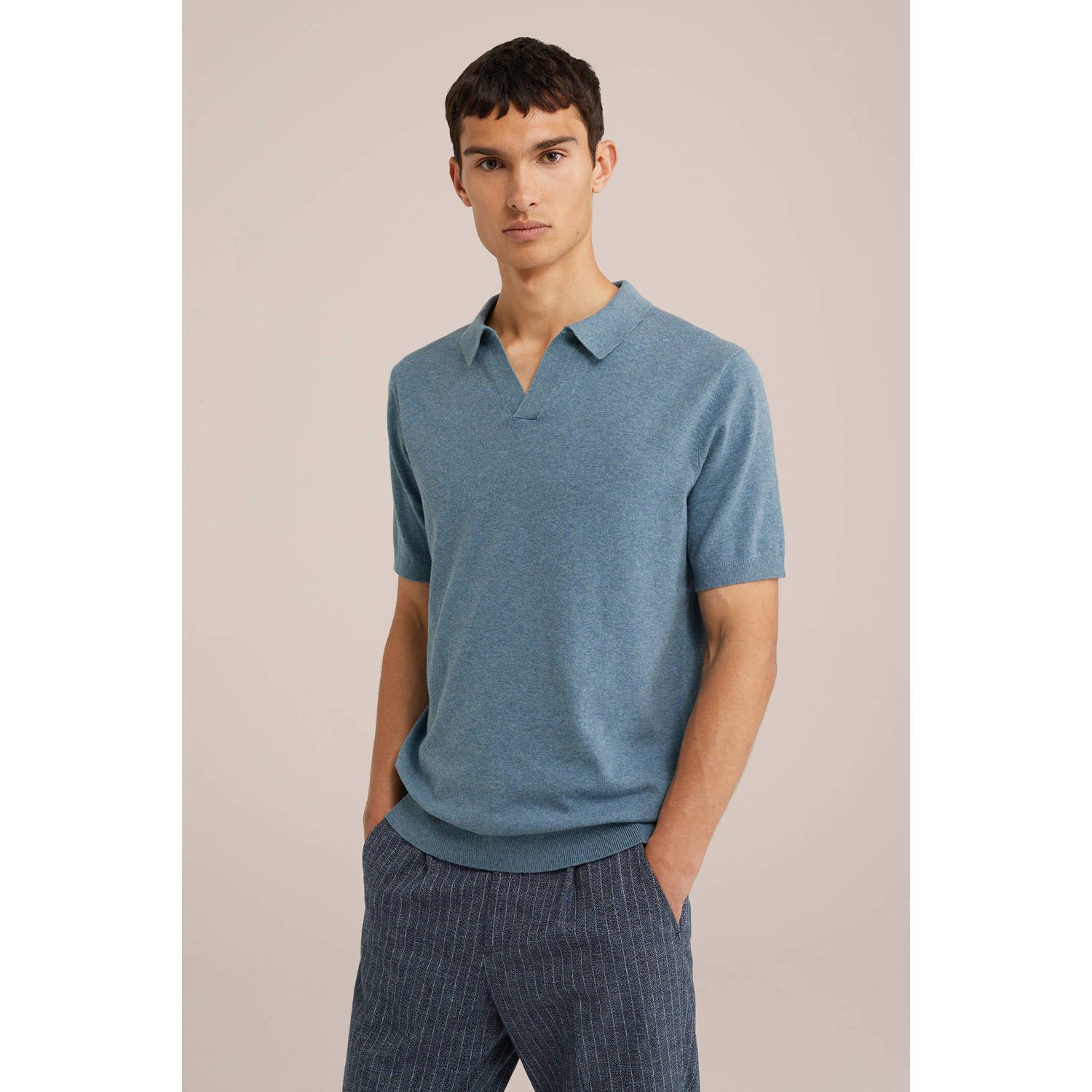 WE Fashion gebreide polo blauw