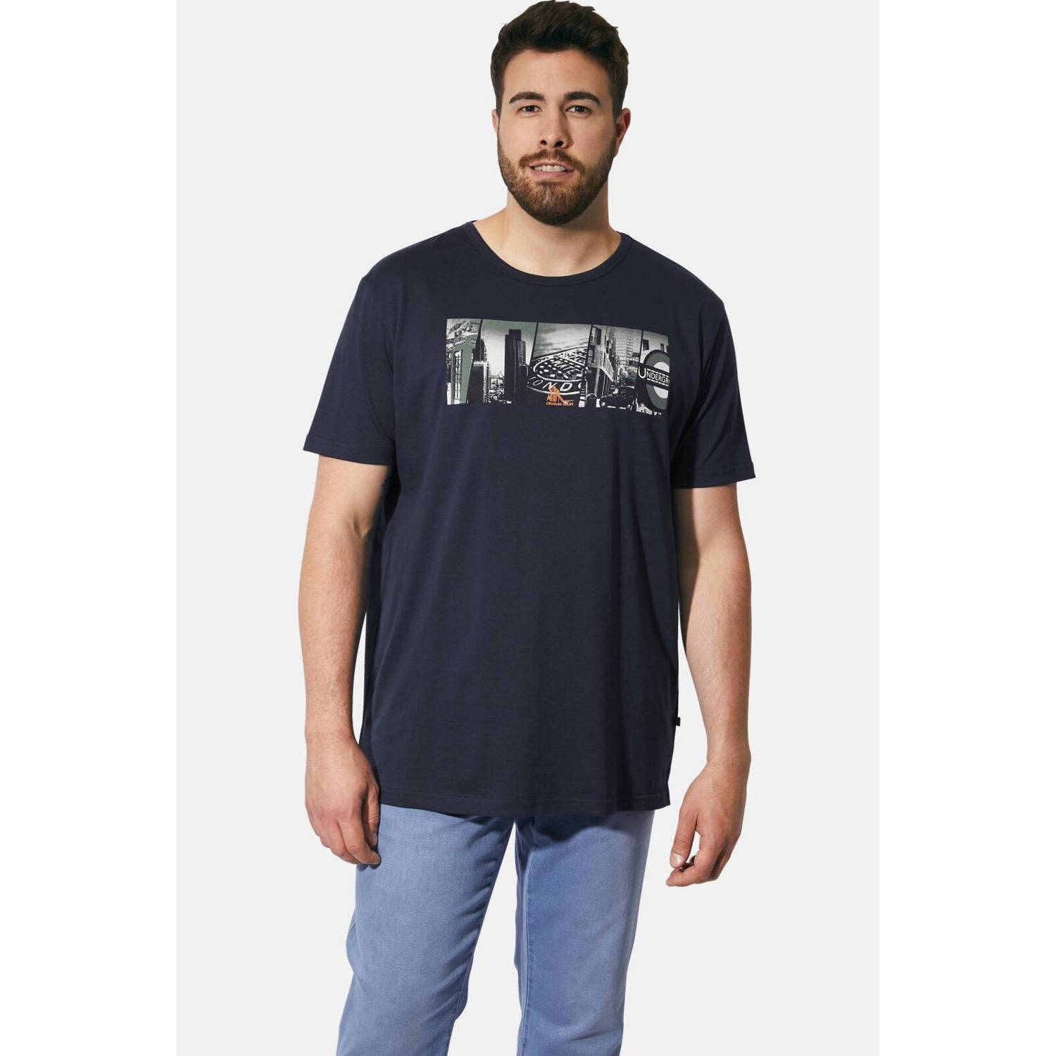 Charles Colby T-shirt EARL BASELEY Plus Size met printopdruk donkerblauw