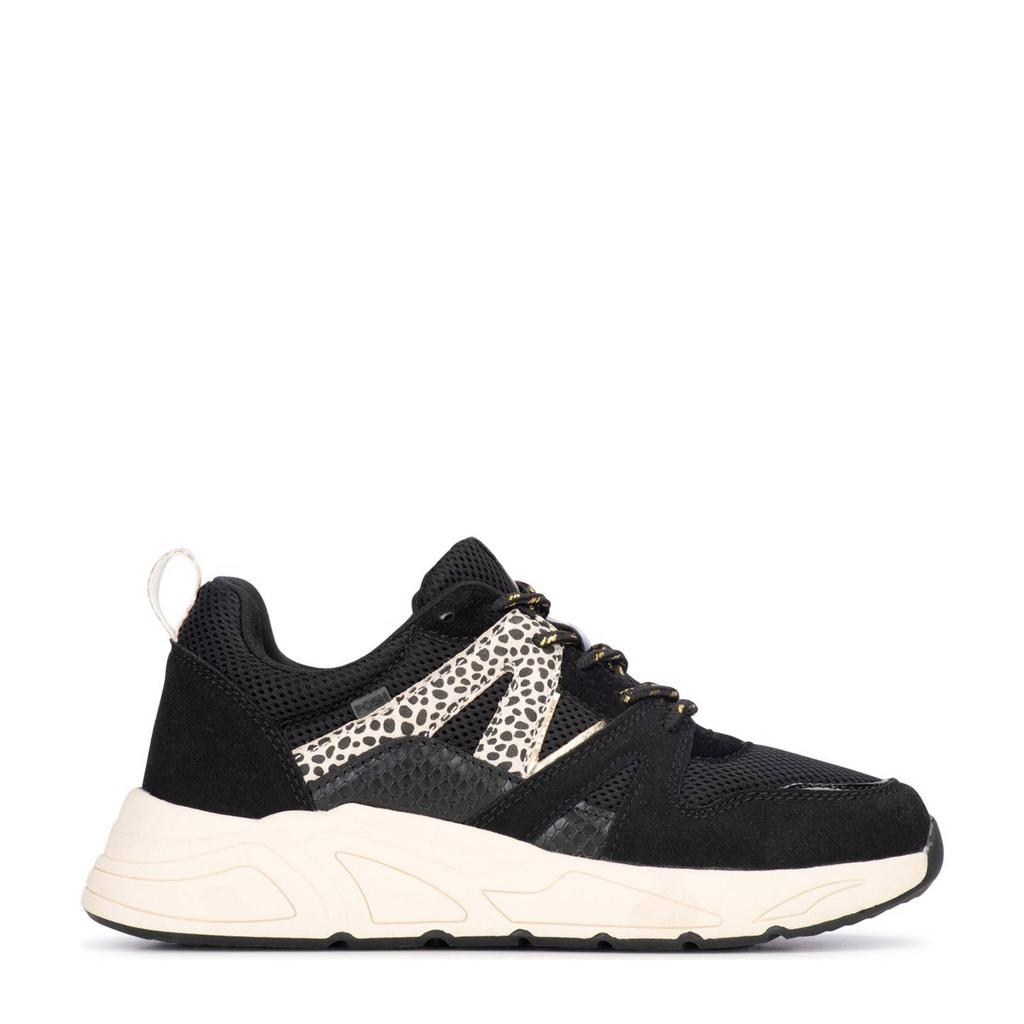 Zwarte dames POSH by Poelman leren sneakers met veters