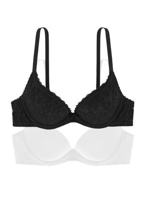 voorgevormde push-up bh Sonia (set van 2) zwart/wit
