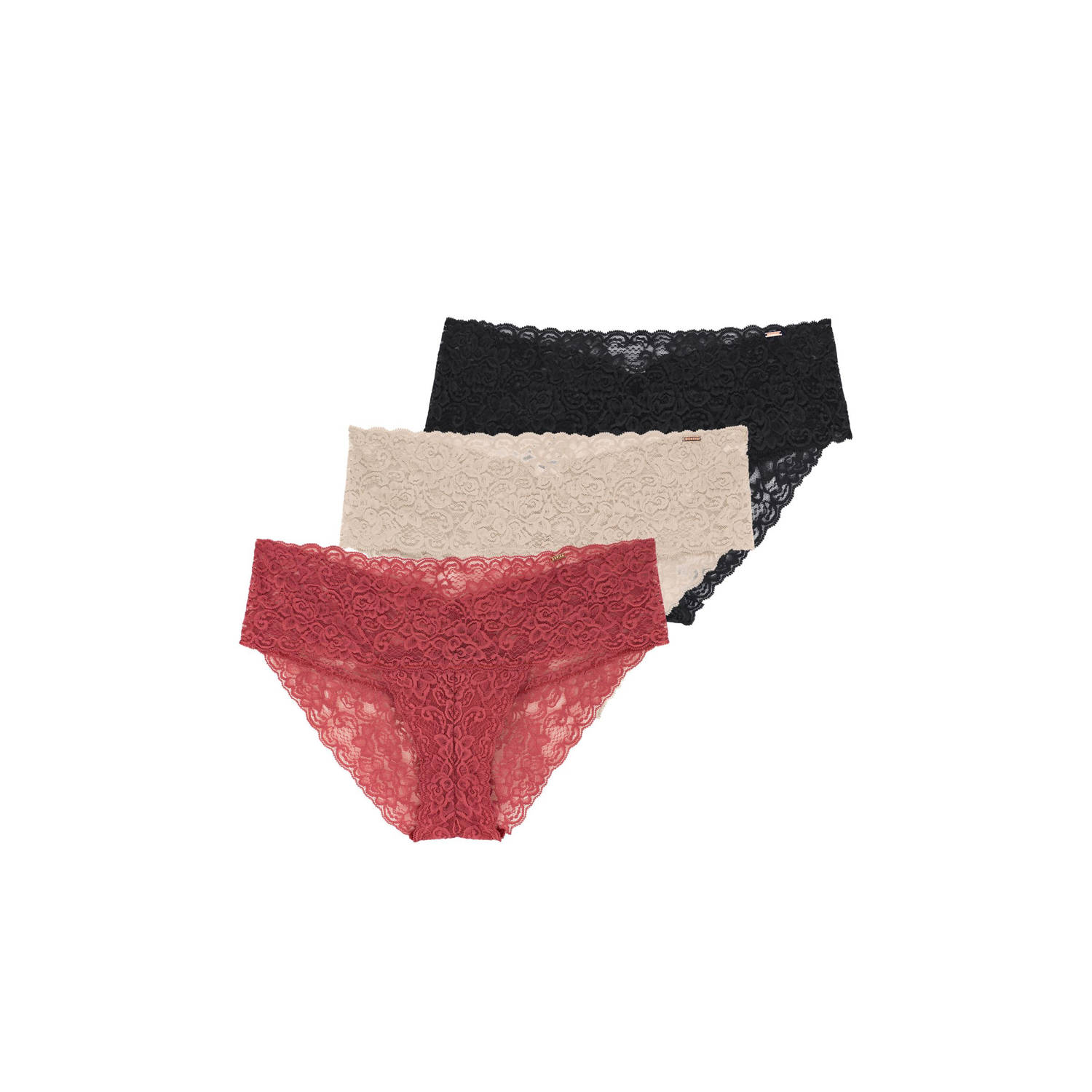 Dorina hipster Lana (set van 3) koraalrood beige zwart