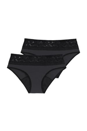 medium absorberende menstruatieslip Moon met kant (set van 2) zwart
