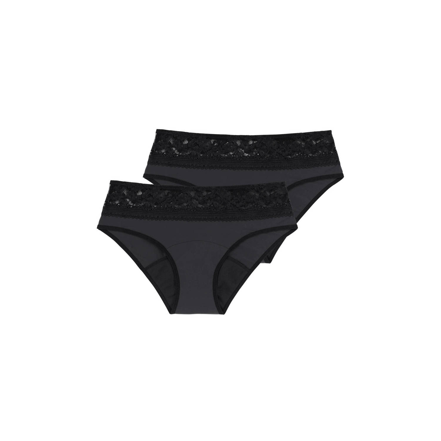 Dorina menstruatieslip Moon met kant Medium (set van 2) zwart