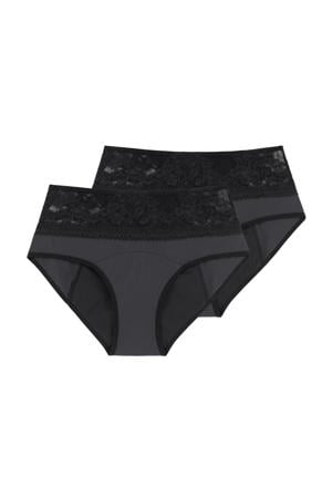 sterk absorberende menstruatieslip Moon met kant (set van 2) zwart