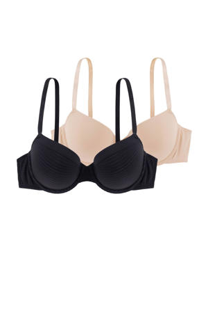 voorgevormde beugelbh Louise (set van 2) zwart/beige