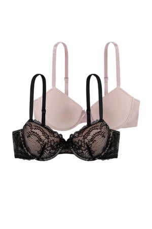 voorgevormde beugelbh Chloe (set van 2) beige/zwart