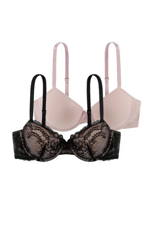 voorgevormde beugelbh Chloe (set van 2) beige/zwart