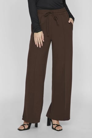 high waist wide leg broek VICLUA donkerbruin