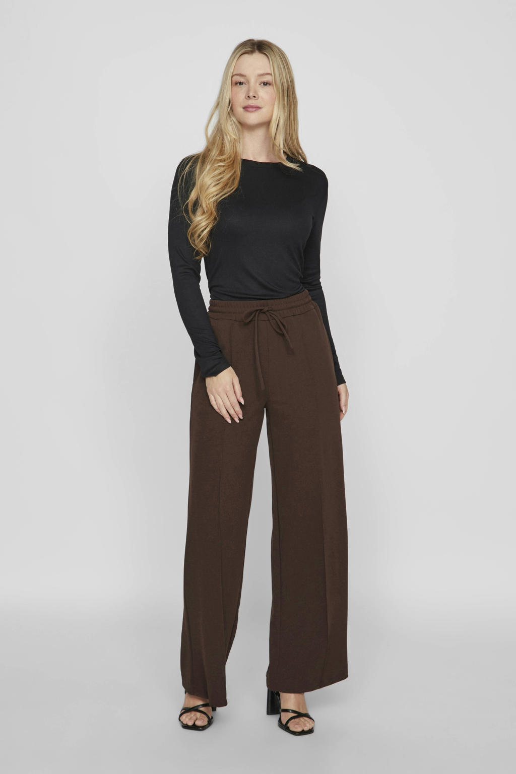 VILA high waist wide leg broek VICLUA donkerbruin