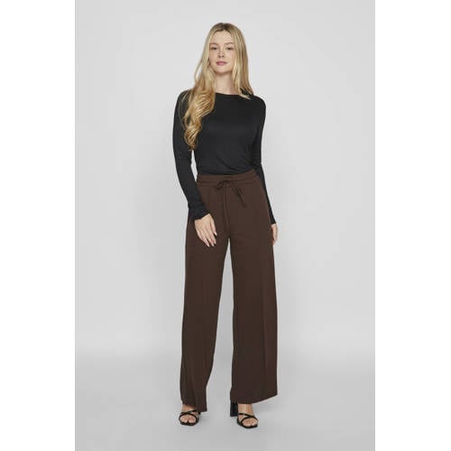 VILA high waist wide leg broek VICLUA donkerbruin afbeelding