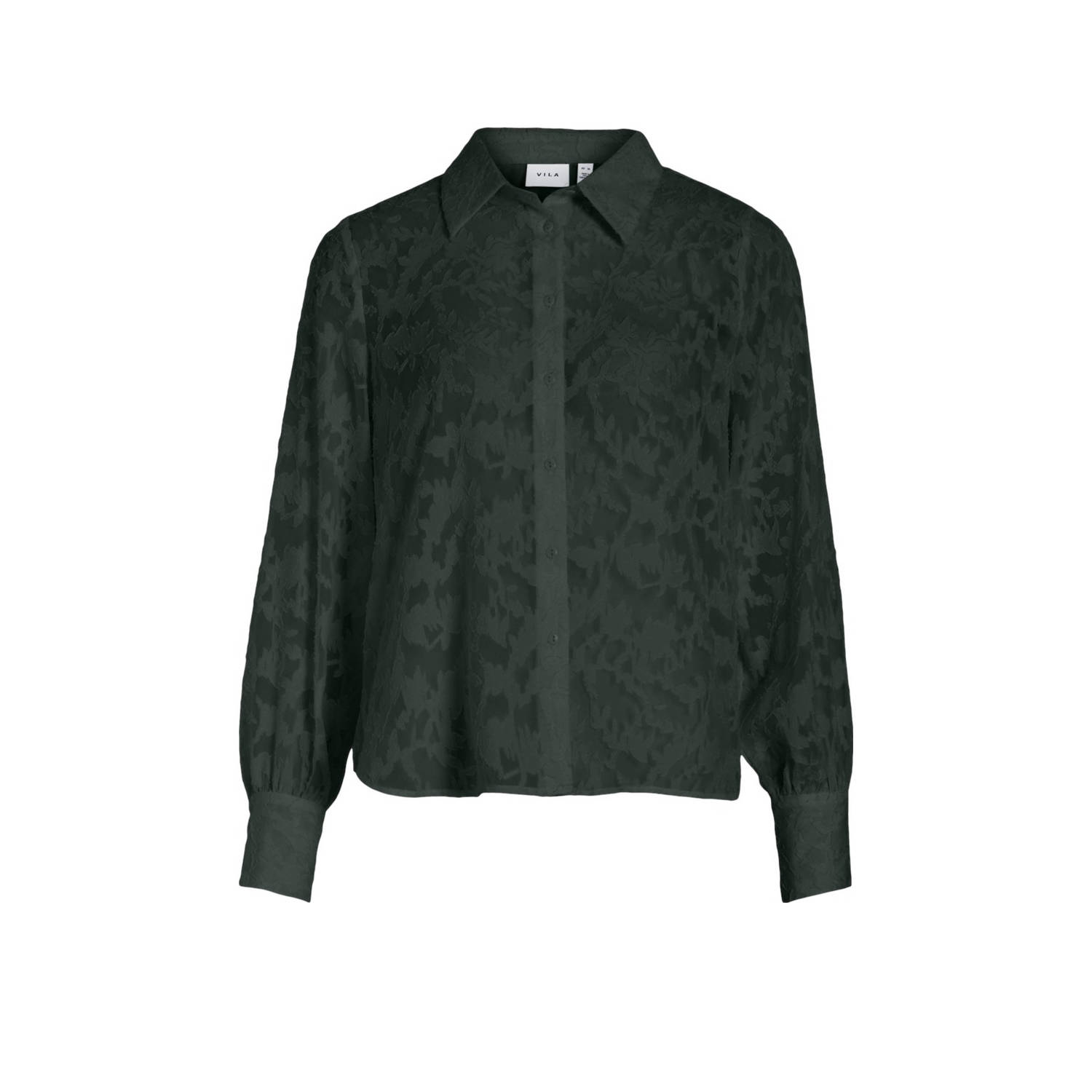 VILA blouse VIFLEMA met bladprint donkergroen