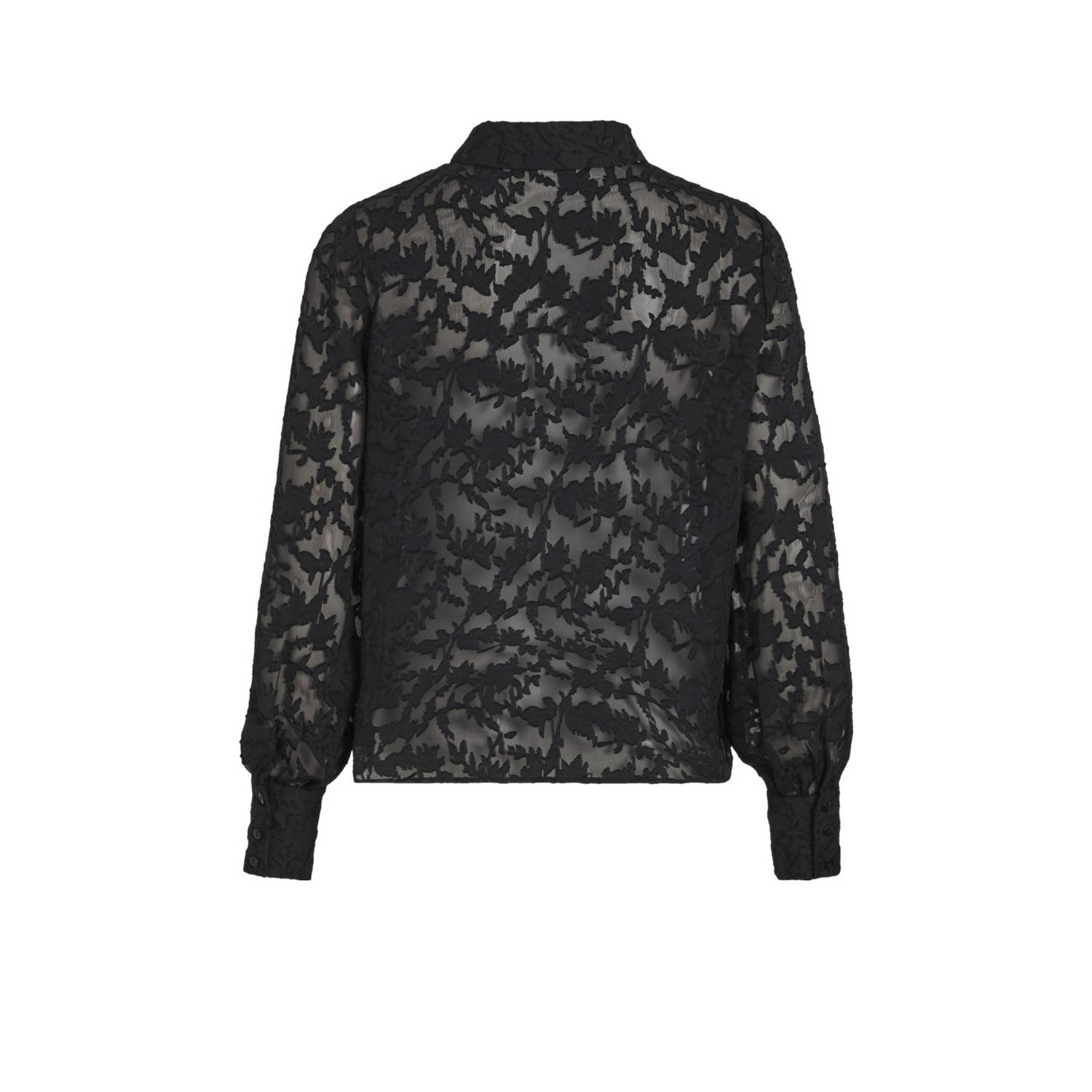 VILA blouse VIFLEMA met bladprint zwart