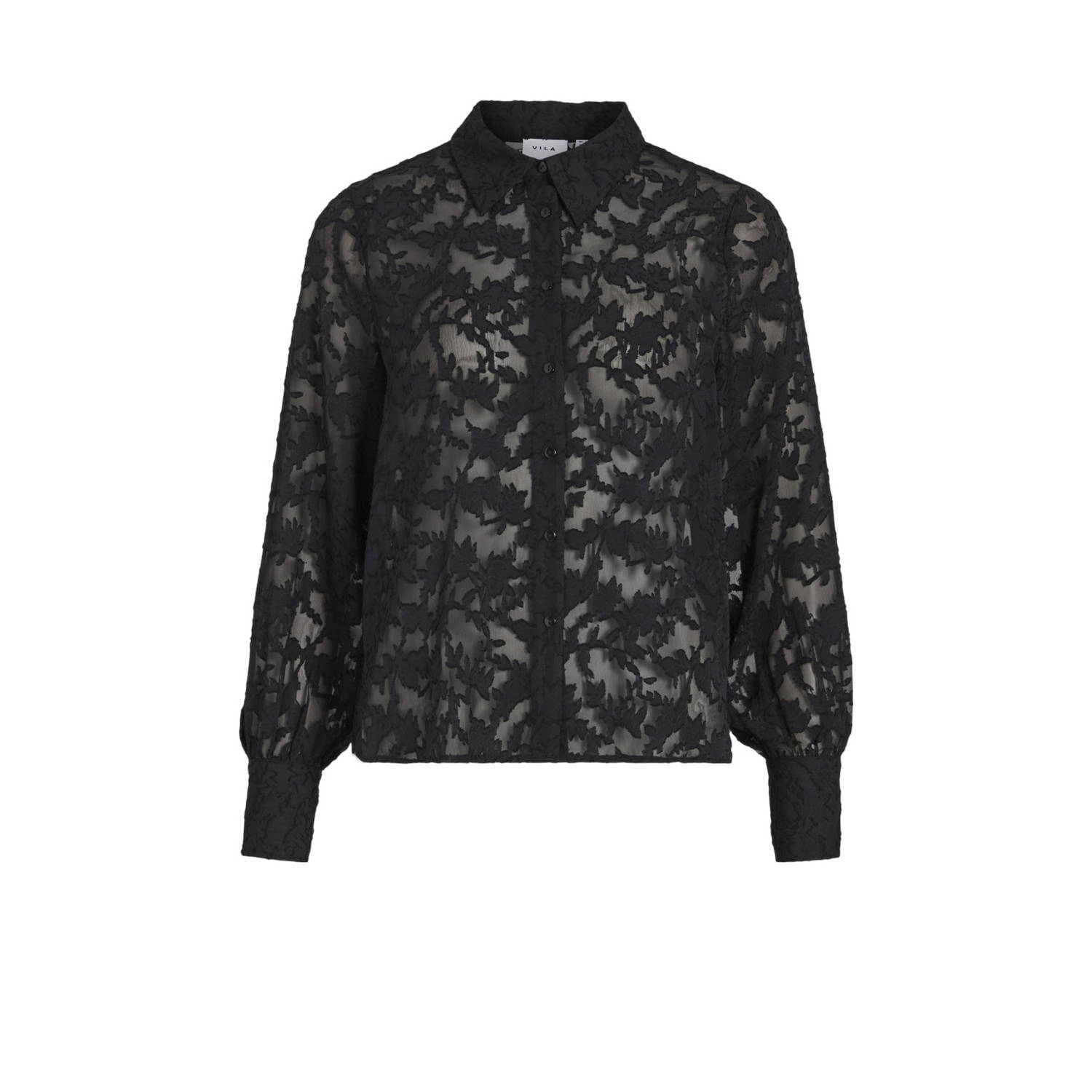 VILA blouse VIFLEMA met bladprint zwart