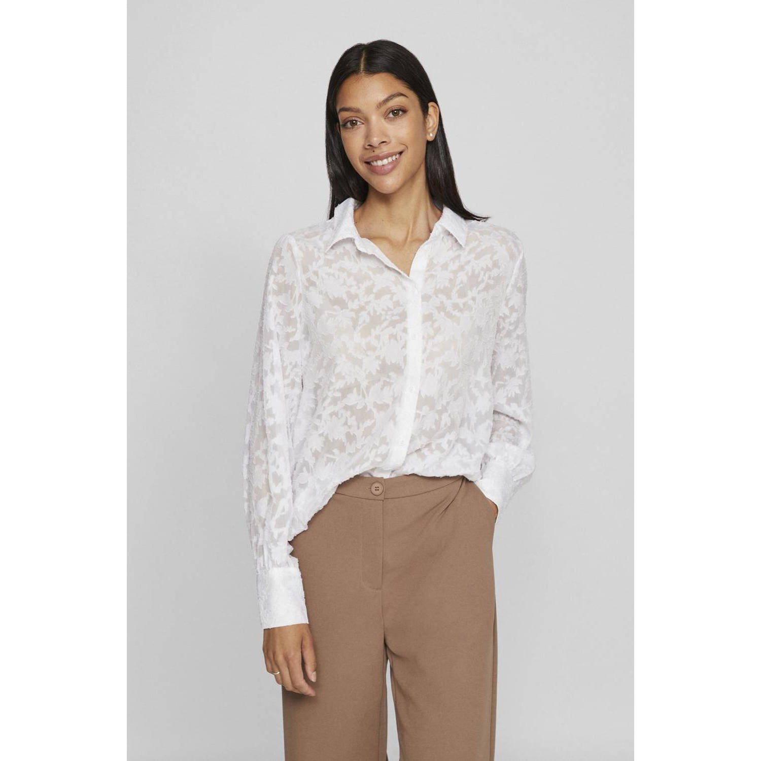 VILA blouse VIFLEMA met bladprint wit