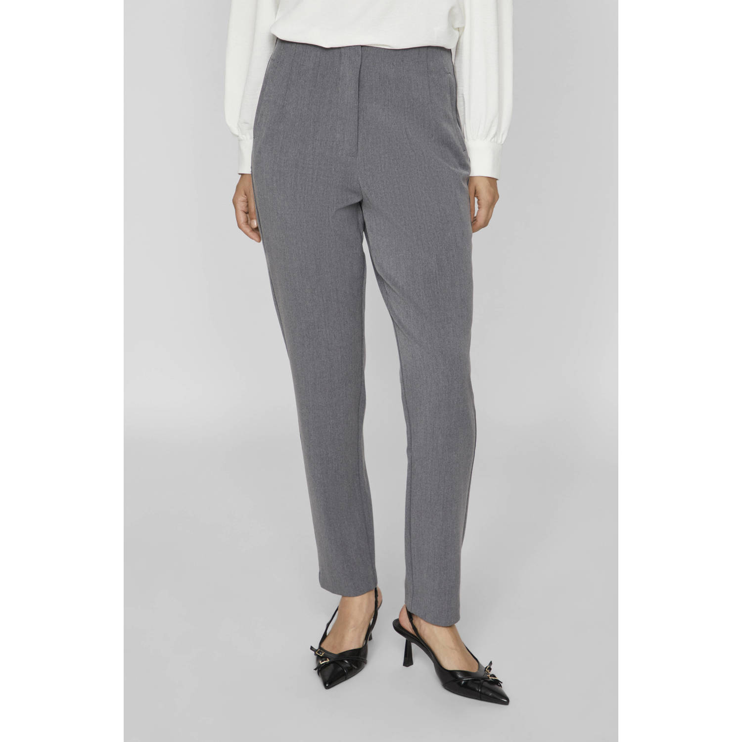 VILA high waist regular fit pantalon VIVARONE grijs