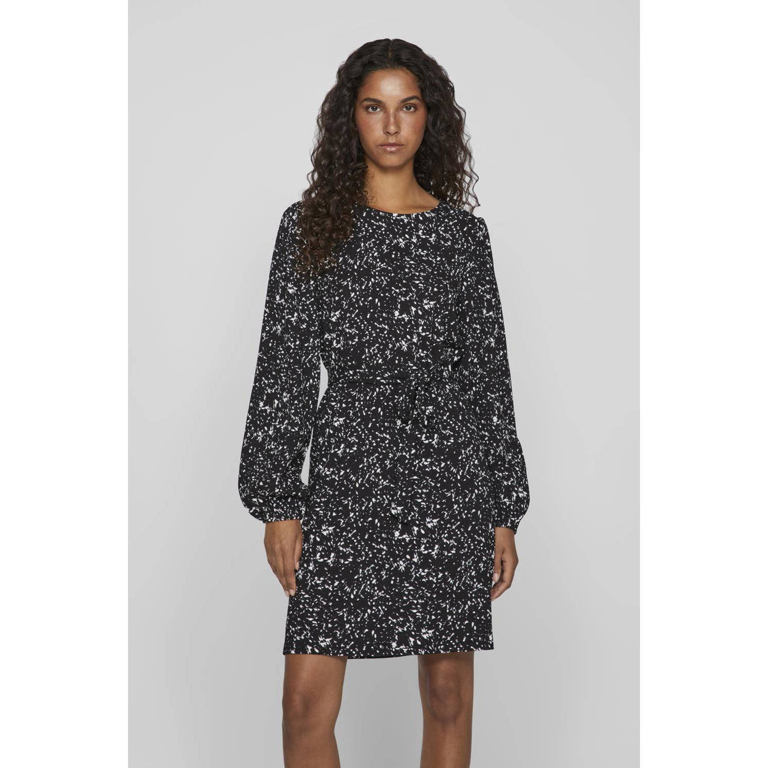 VILA jurk VIPEFFI met all over print zwart wit
