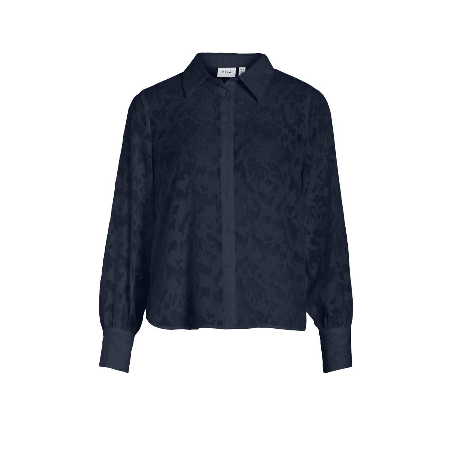 VILA blouse VIFLEMA met bladprint donkerblauw