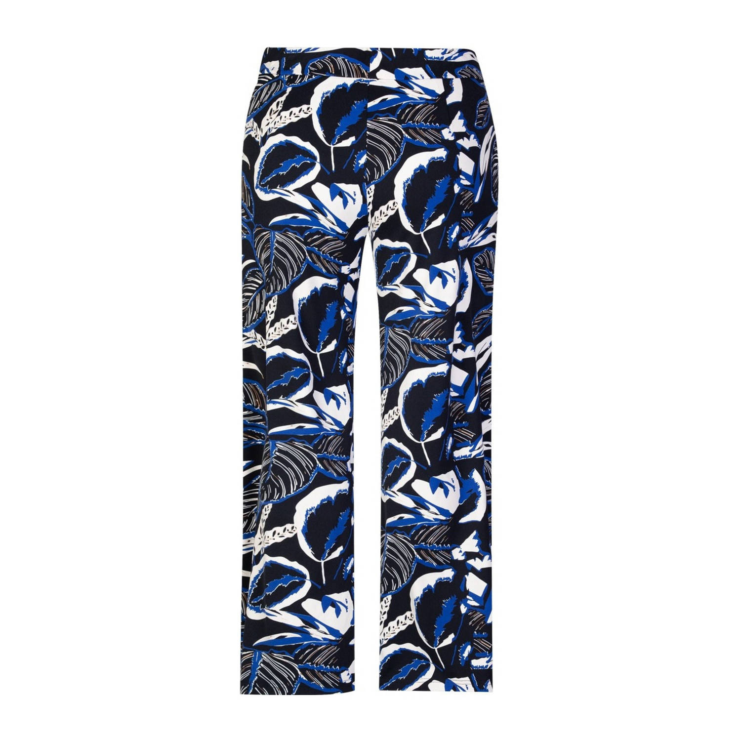 Exxcellent wide leg broek van travelstof met bladprint donkerblauw zwart wit