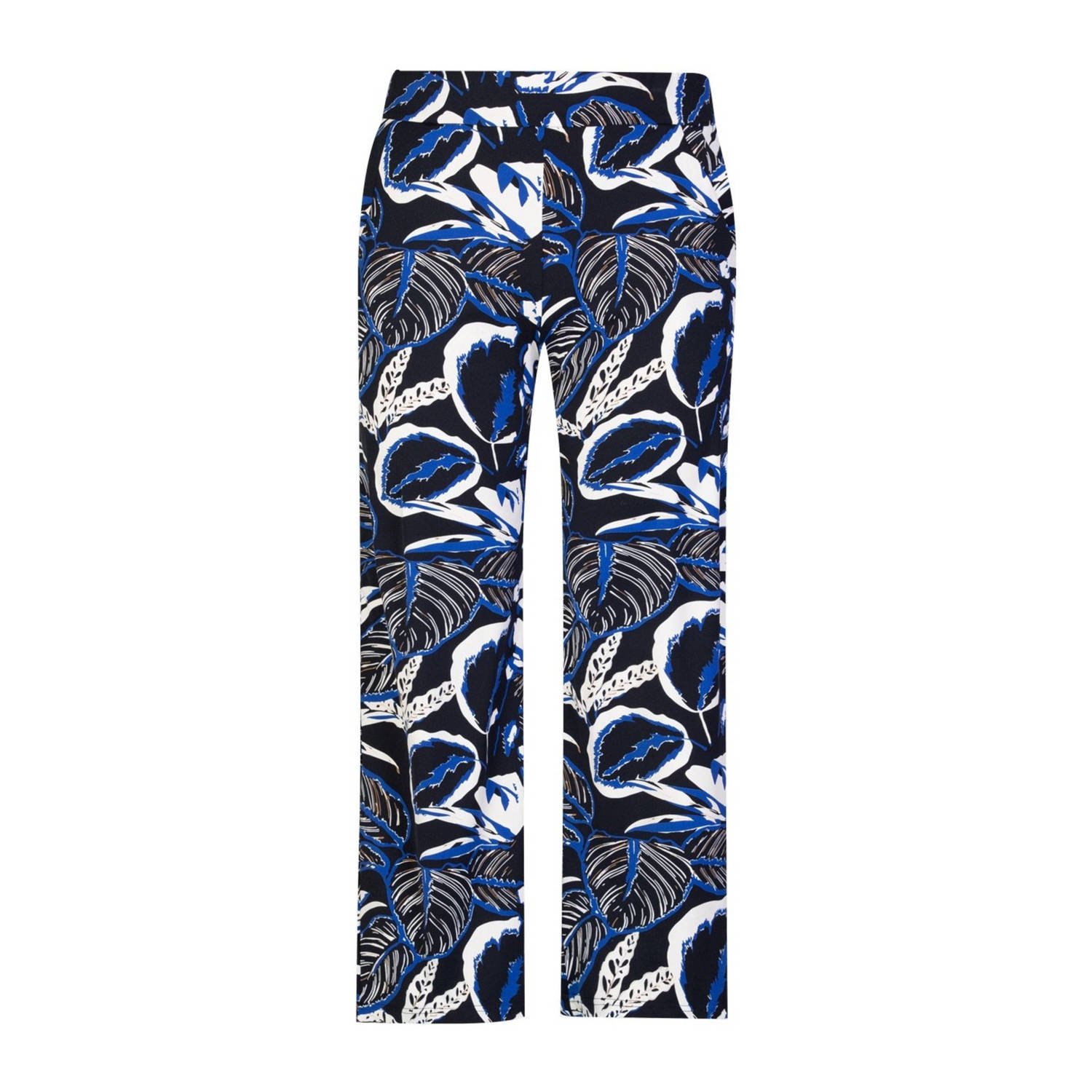 Exxcellent wide leg broek van travelstof met bladprint donkerblauw zwart wit