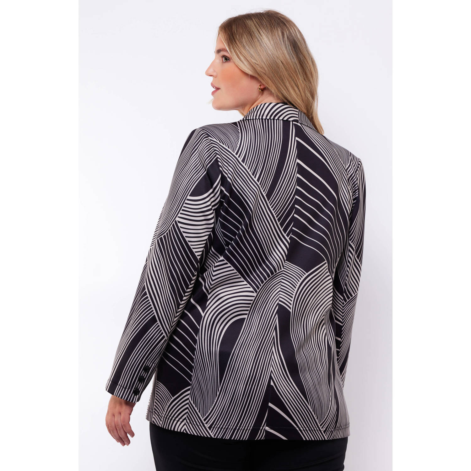 Exxcellent rechtvallende blazer met all over print zwart wit