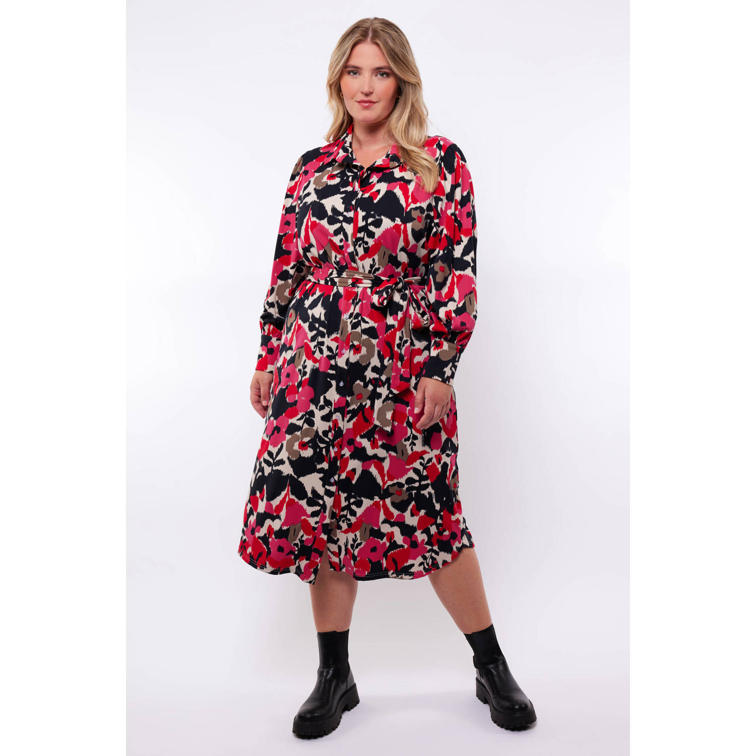 Exxcellent blousejurk met all over print roze multi