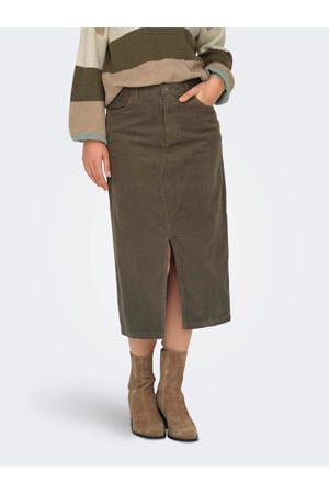 midi rok corduroy donkerbruin