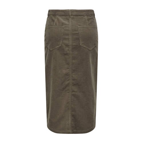 ONLY midi rok corduroy donkerbruin afbeelding